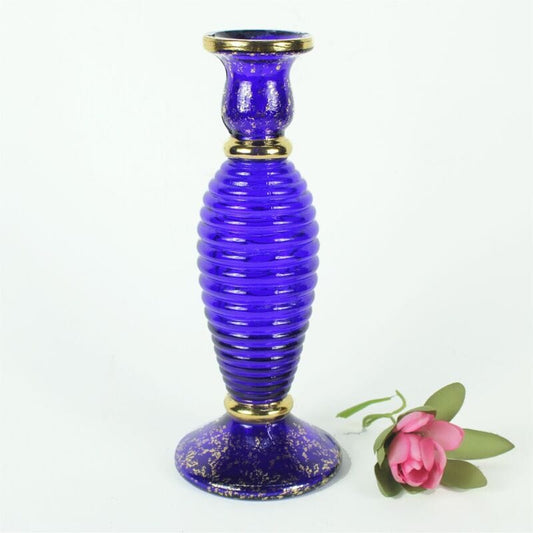 Vaso porta fiori in vetro blu cobalto e oro  piccolo vasetto stretto vintage Vetri e Cristalli
