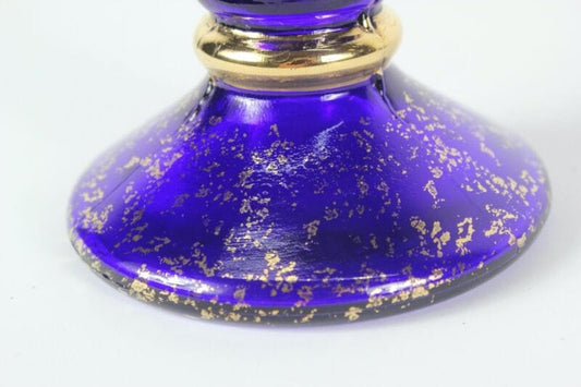 Vaso porta fiori in vetro blu cobalto e oro  piccolo vasetto stretto vintage Vetri e Cristalli