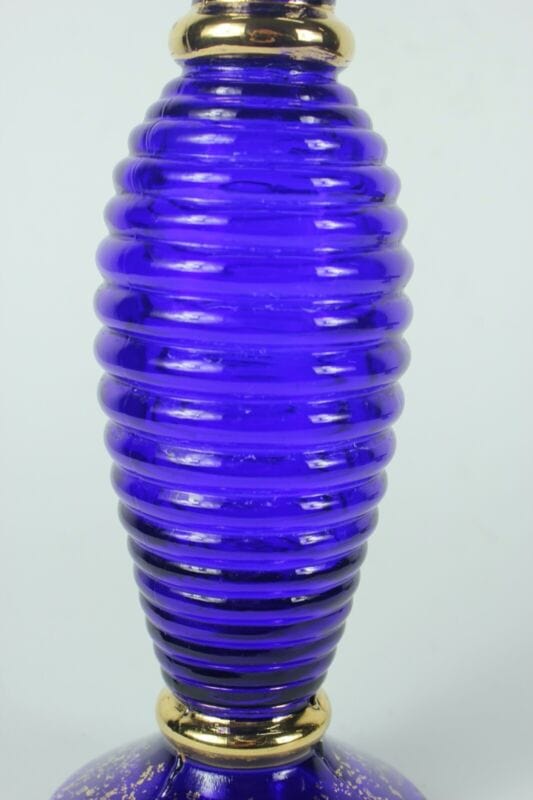 Vaso porta fiori in vetro blu cobalto e oro  piccolo vasetto stretto vintage Vetri e Cristalli