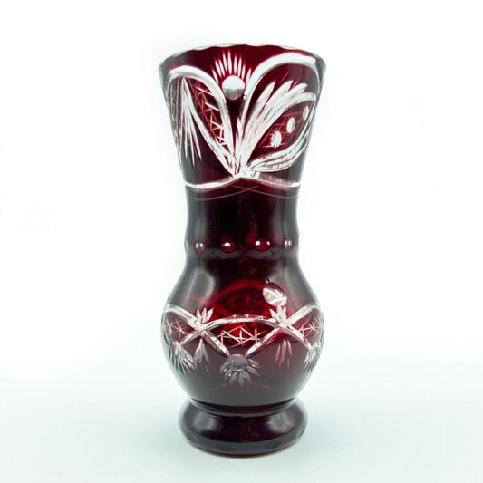 Vaso porta fiori in vetro critallo rosso rubino liberty vasetto boemia italia Y Vetri e Cristalli