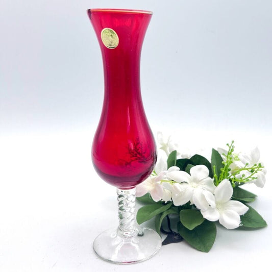 Vaso porta fiori in vetro rosso trasparente vasetto stretto monofiore di Murano Vetri e Cristalli