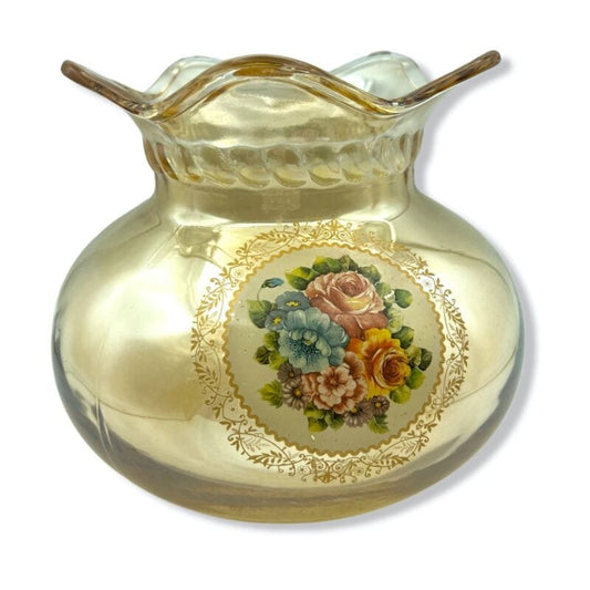 Vaso porta fiori in vetro vintage ambrato portafiori Bocca Larga decorato Vetri e Cristalli