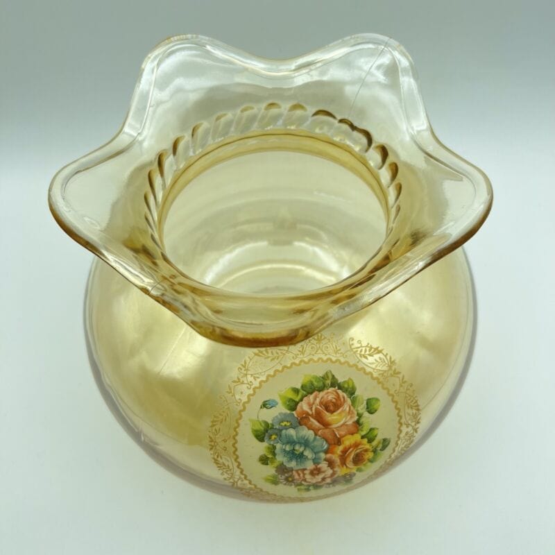 Vaso porta fiori in vetro vintage ambrato portafiori Bocca Larga decorato Vetri e Cristalli