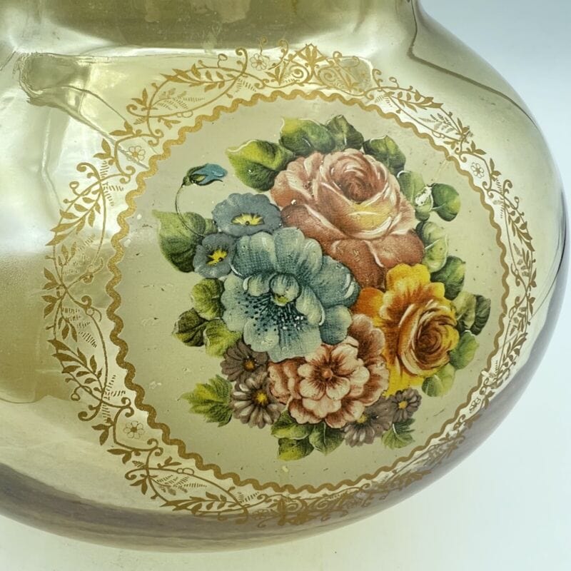 Vaso porta fiori in vetro vintage ambrato portafiori Bocca Larga decorato