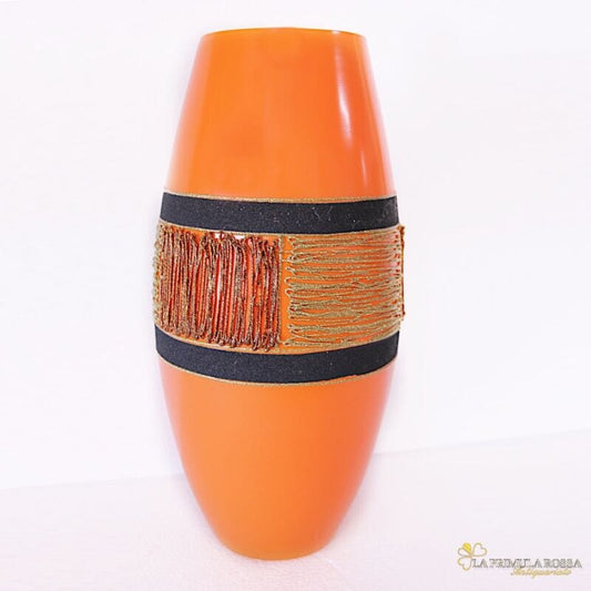 Vaso portafiori in vetro vintage arancione portafiori opaline grande bombato Vetri e Cristalli