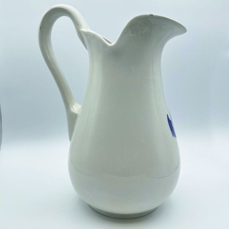 Vaso vintage stile Giapponese in ceramica bianca blu porta fiori caraffa brocca Ceramiche e Porcellane