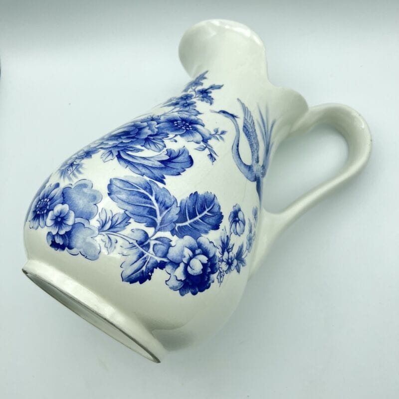 Vaso vintage stile Giapponese in ceramica bianca blu porta fiori caraffa brocca Ceramiche e Porcellane