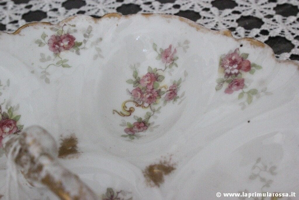 VASSOIO ANTICO IN PORCELLANA CON MANICO  ANTIQUE CHINA HANDLED SERVING DISH BOWL Ceramiche e Porcellane