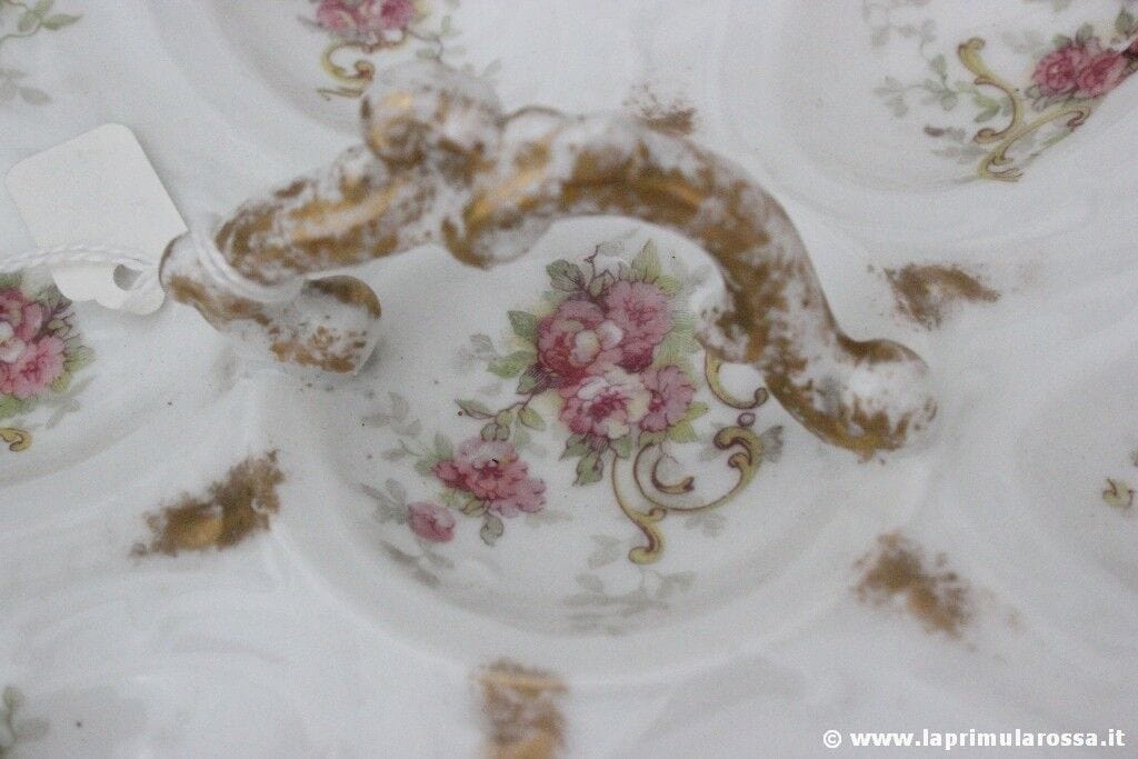 VASSOIO ANTICO IN PORCELLANA CON MANICO  ANTIQUE CHINA HANDLED SERVING DISH BOWL Ceramiche e Porcellane