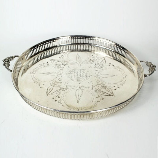 Vassoio in argento sheffield antico silver plated rotondo con manici da tavola Sheffield & Argento