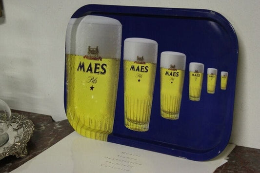 VASSOIO IN LATTA  PUBBLICITA'  BIRRA MAES PILS VINTAGE  BEER TRAY Pubblicità vintage