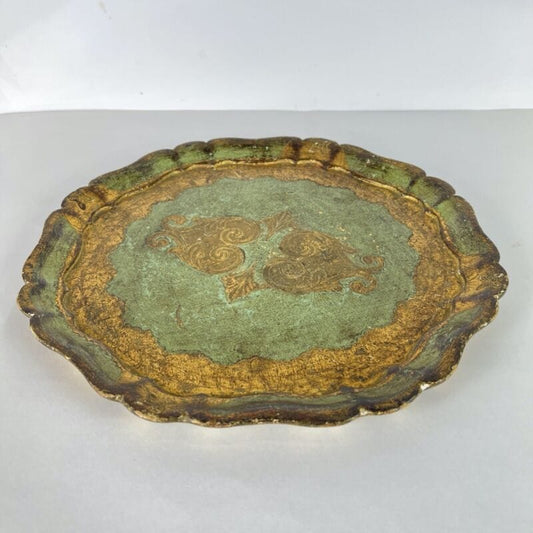 Vassoio in legno vintage stile Barocco Fiorentino guantiera piatto portata oro Complementi d'arredo