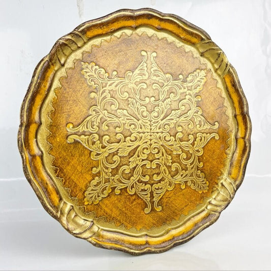 Vassoio in legno vintage stile Barocco Fiorentino guantiera piatto portata oro X Complementi d'arredo
