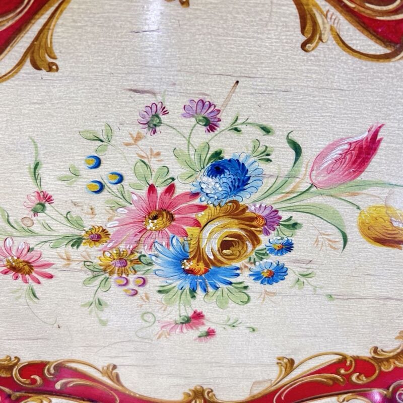 Vassoio in legno vintage veneziano guantiera piatto da portata dipinto a fiori Complementi d'arredo