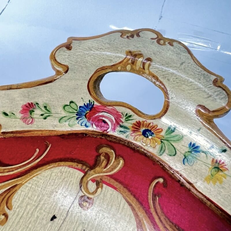 Vassoio in legno vintage veneziano guantiera piatto da portata dipinto a fiori Complementi d'arredo