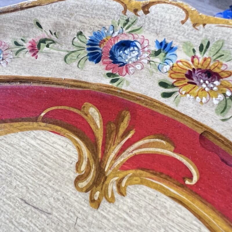 Vassoio in legno vintage veneziano guantiera piatto da portata dipinto a fiori Complementi d'arredo