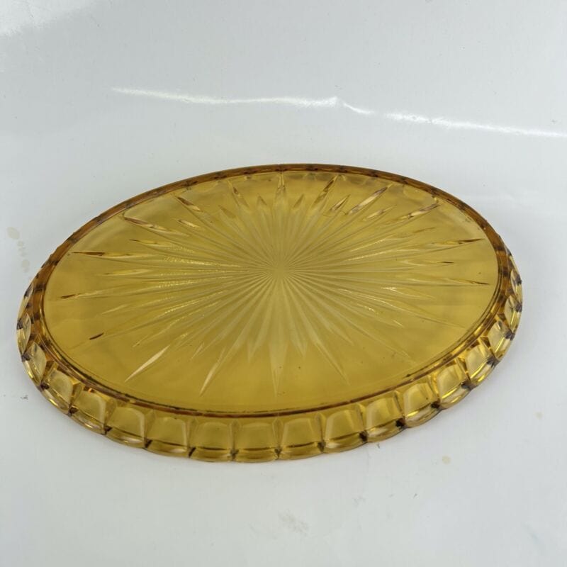 Vassoio Ovale Vintage in vetro molato inciso color ambra miele  stile Art Deco Vetri e Cristalli
