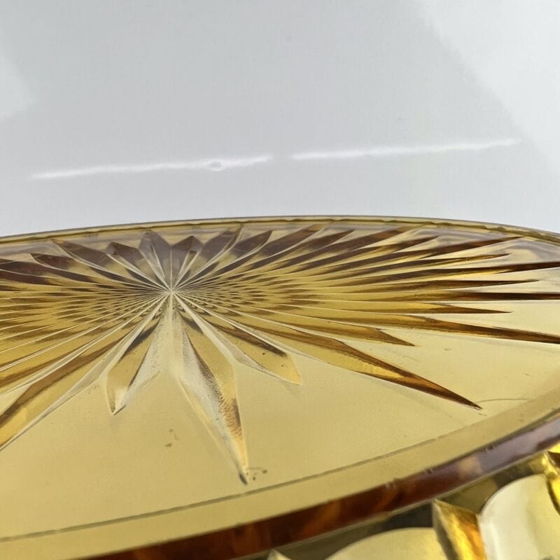 Vassoio Ovale Vintage in vetro molato inciso color ambra miele  stile Art Deco Vetri e Cristalli