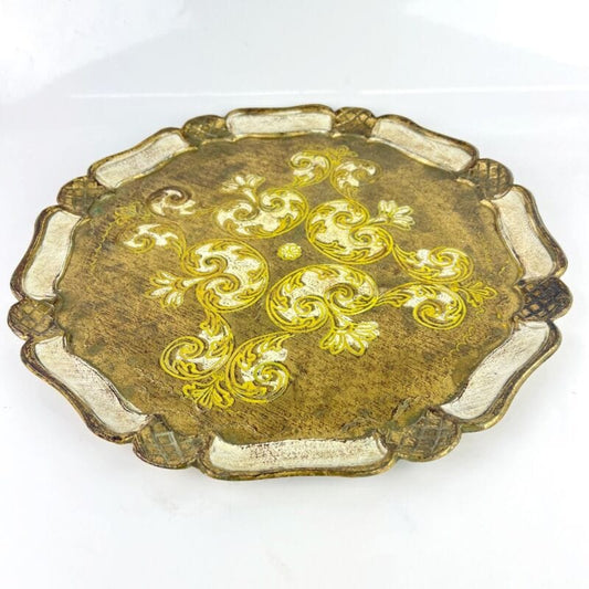 Vassoio Vintage stile Barocco Fiorentino guantiera piatto portata oro Antico Complementi d'arredo