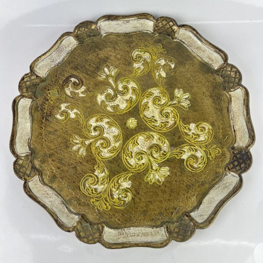 Vassoio Vintage stile Barocco Fiorentino guantiera piatto portata oro Antico Complementi d'arredo