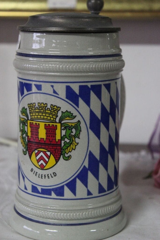 VECCHIO BOCCALE BIRRA IN CERAMICA STONE WARE   STEMMA BIELEFELD  H cm 19,5 Birra & dintorni