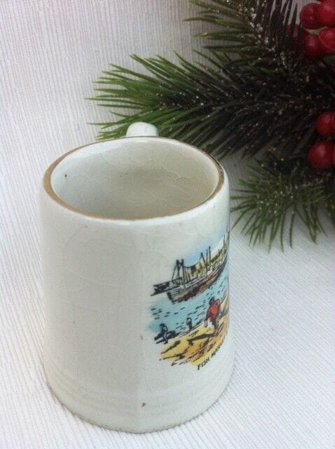 VECCHIO  BOCCALE DA BIRRA  IN CERAMICA SOUVENIR  FOLKESTONE h cm 5,5 Birra & dintorni