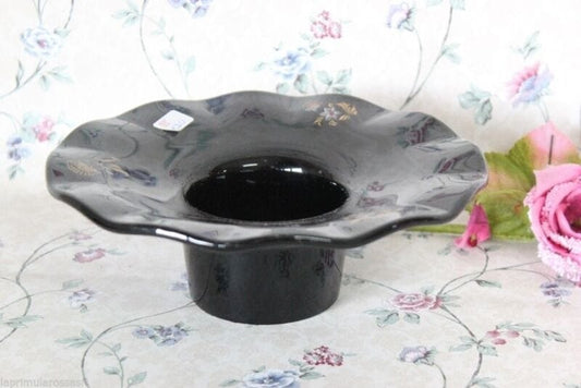 VECCHIO PORTAFIORI IN VETRO NERO - PORTACANDELA  VINTAGE BLACK GLASS FLOWERS POT Ceramiche e Porcellane