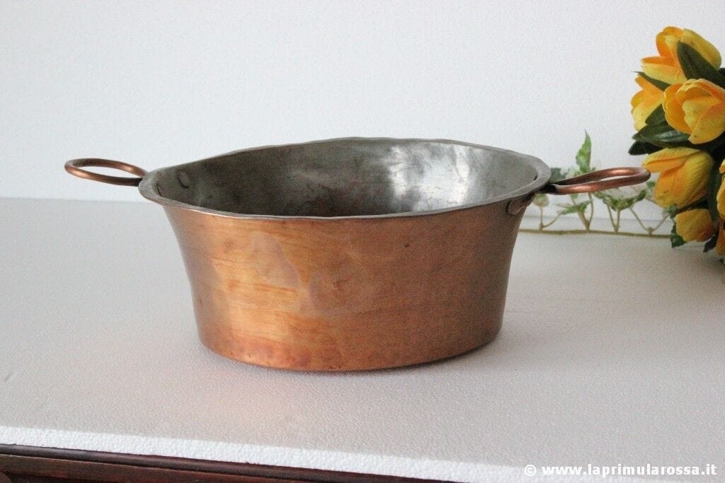 W- PENTOLA ANTICA IN RAME CON MANICI PAIOLO EPOCA 800 ANTIQUE COPPER COOKING POT Ottone