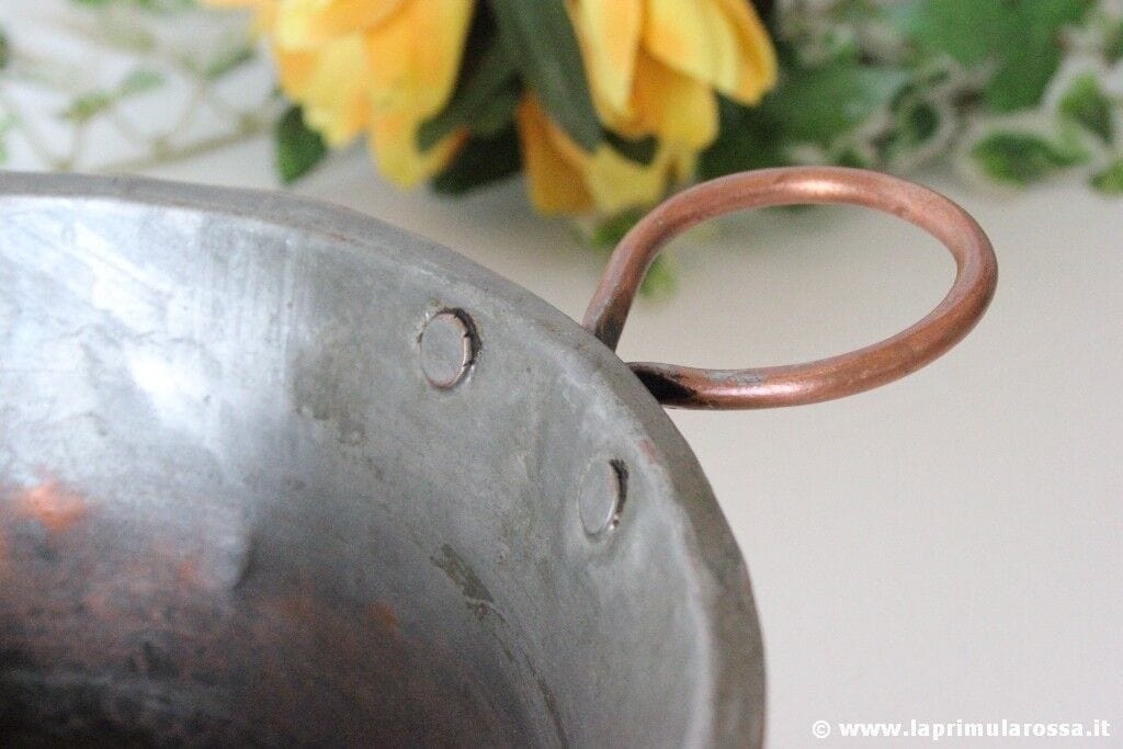 W- PENTOLA ANTICA IN RAME CON MANICI PAIOLO EPOCA 800 ANTIQUE COPPER COOKING POT Ottone